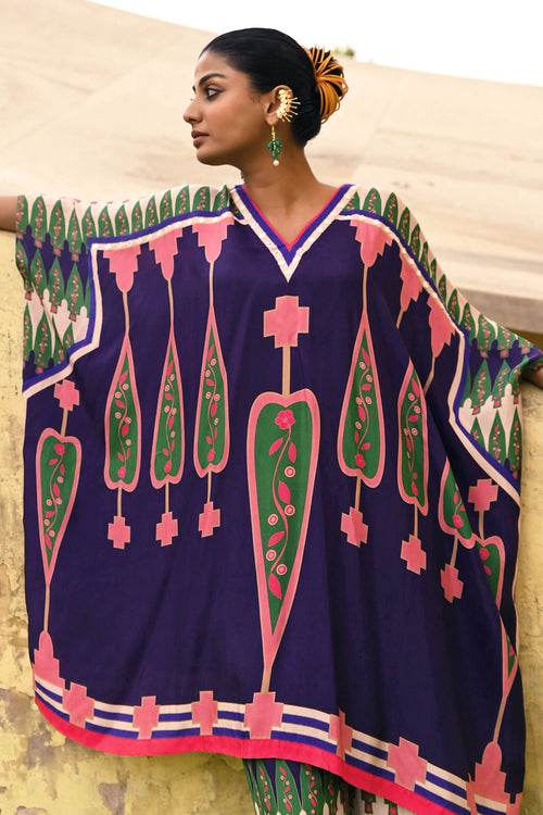Kilim Blue Pink Poncho Set