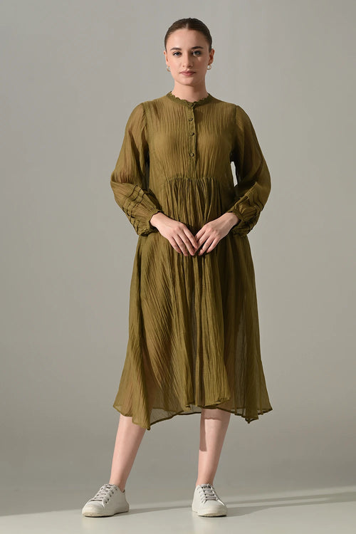 Olive Button-Down Front Open Dress
