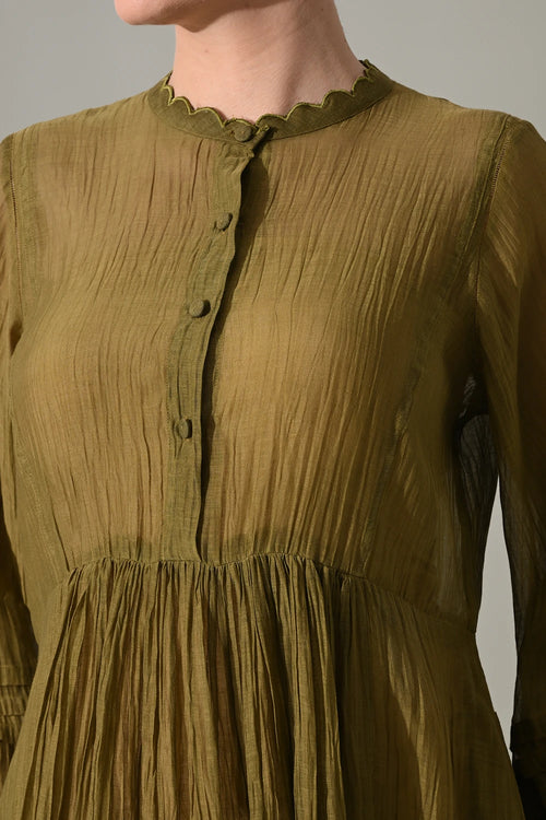 Olive Button-Down Front Open Dress