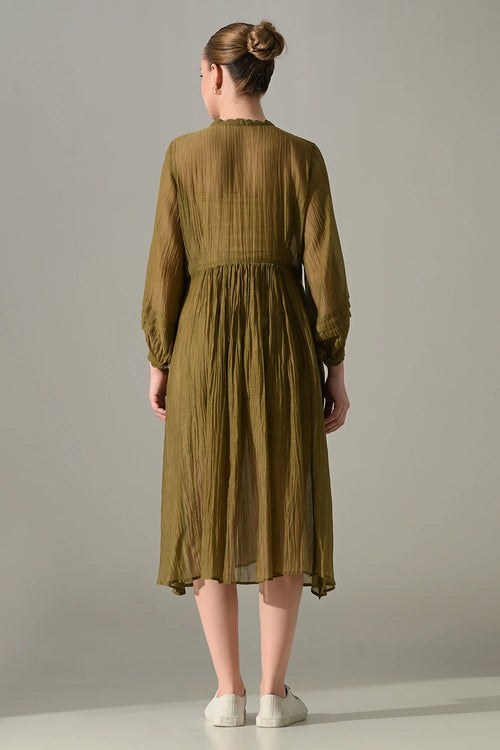 Olive Button-Down Front Open Dress