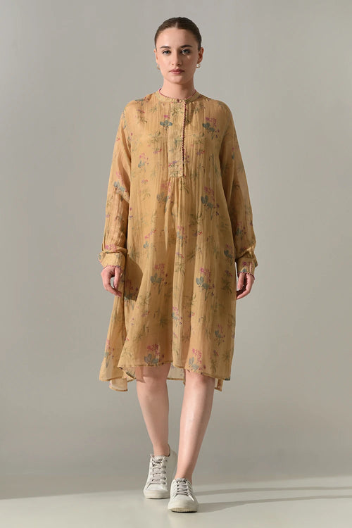 Beige Floral Tunic Dress