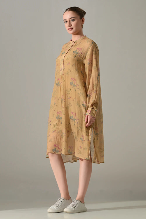 Beige Floral Tunic Dress