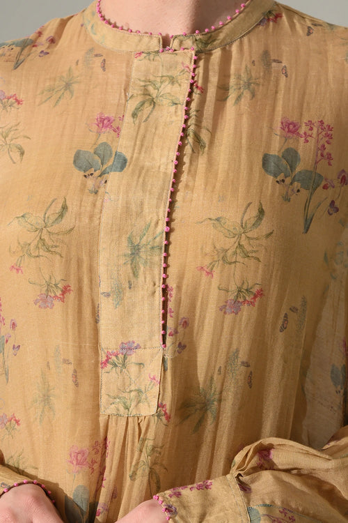 Beige Floral Tunic Dress