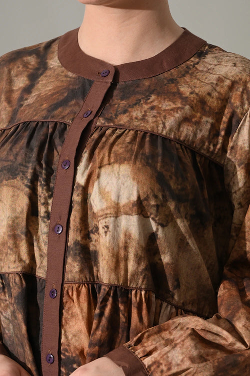 Earth Brown Tie-Dye Tiered Dress