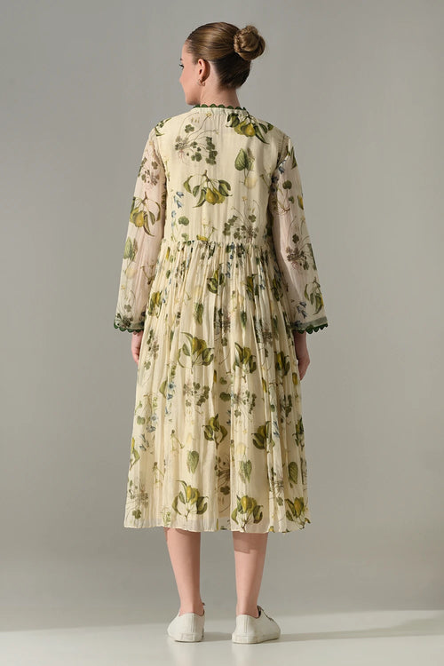 Cream Botanical Motif Front Open Jacket With Slip