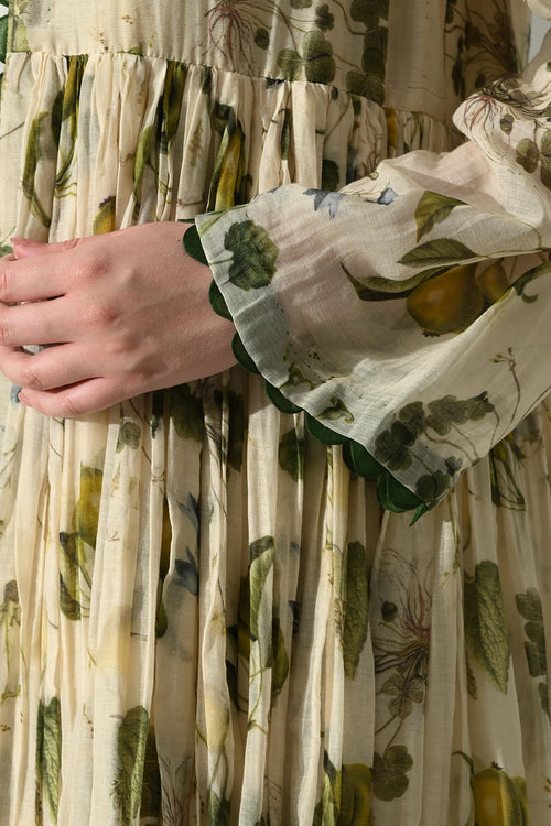 Cream Botanical Motif Front Open Jacket With Slip