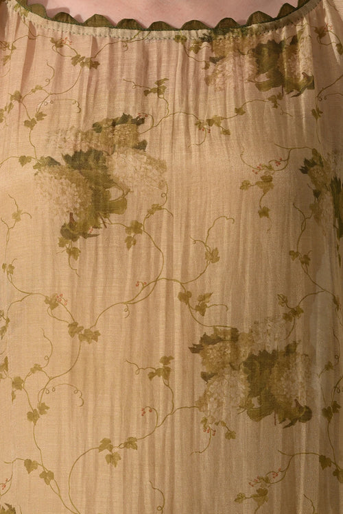 Beige Botanical Long Kaftan Dress