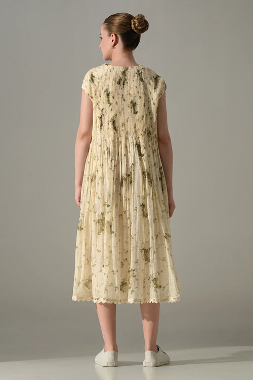 Cream Botanical Pintex Dress