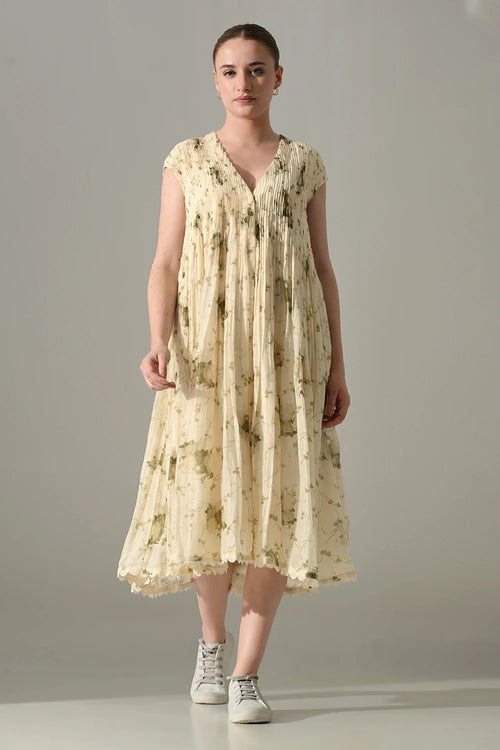 Cream Botanical Pintex Dress