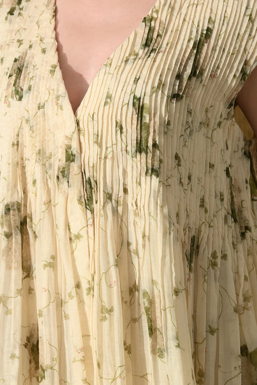 Cream Botanical Pintex Dress