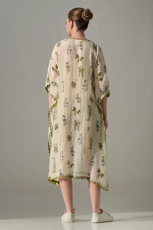 Cream Floral Kaftan Dress
