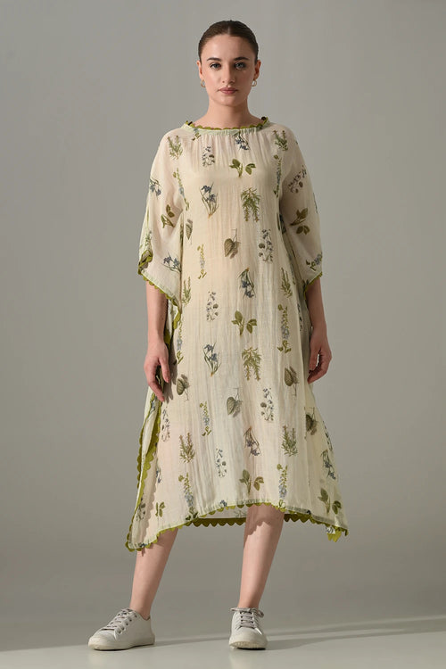 Cream Floral Kaftan Dress