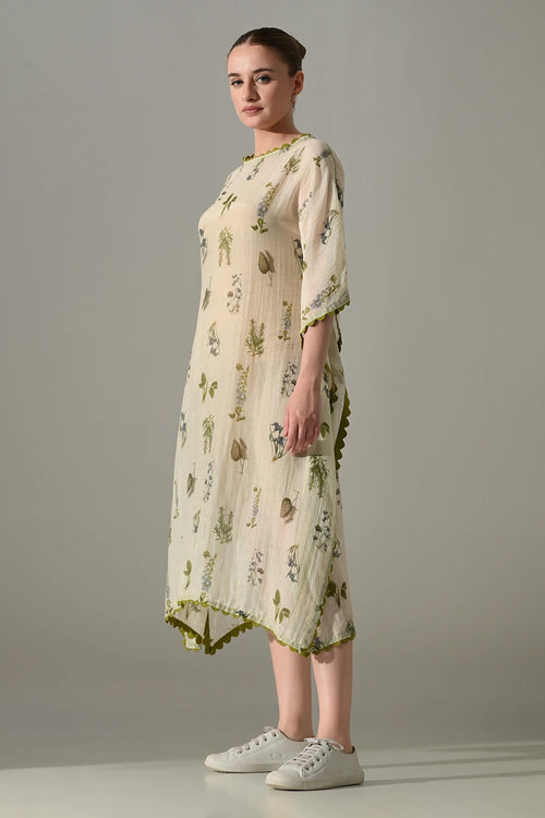 Cream Floral Kaftan Dress
