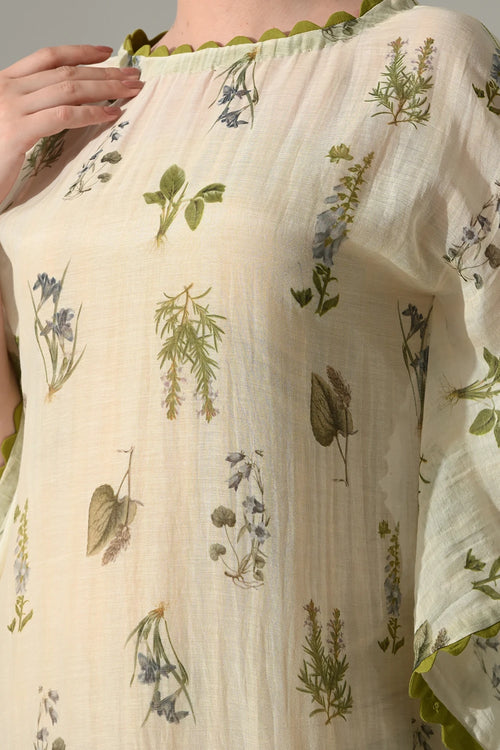 Cream Floral Kaftan Dress