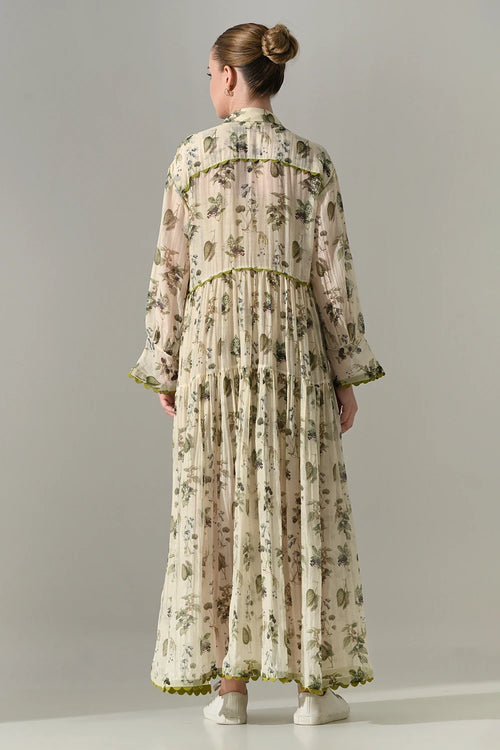Cream Botanical Print Maxi Dress
