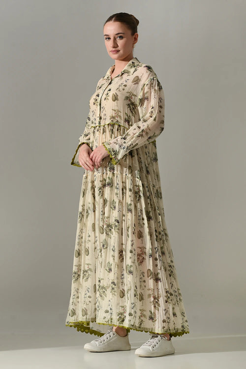 Cream Botanical Print Maxi Dress