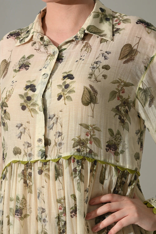 Cream Botanical Print Maxi Dress