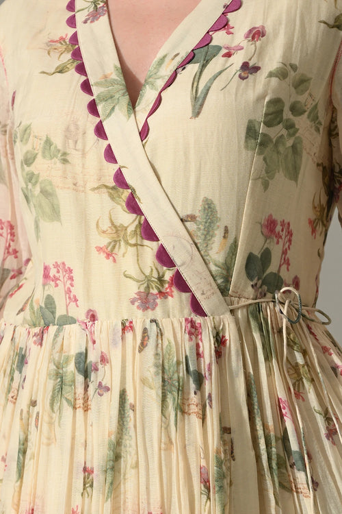 Cream Floral Wrap Dress