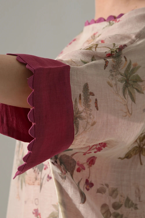 Pink Floral Double Layered Short Kaftan Tunic