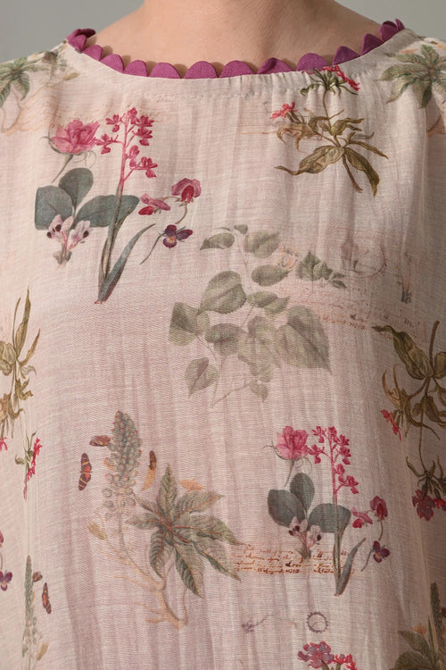 Pink Floral Double Layered Short Kaftan Tunic