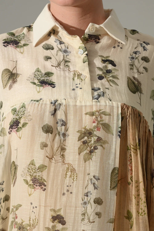 Cream Botanical Print Asymmetric High Low Tunic