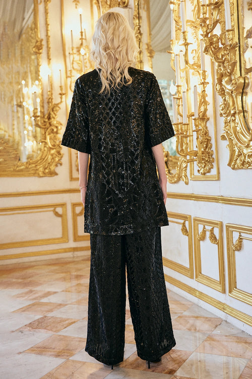 Black Sequin Embroidered Pant