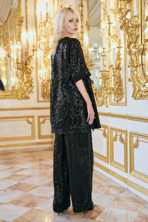 Black Sequin Embroidered Pant