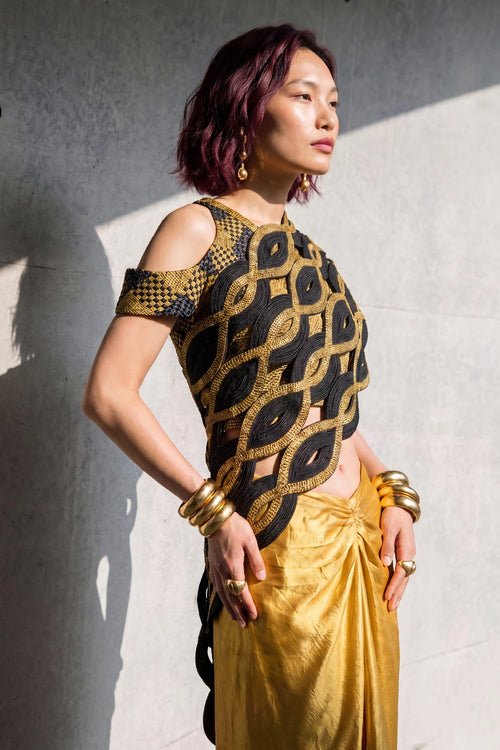 Daisy Saree with Cold-shoulder Blouse