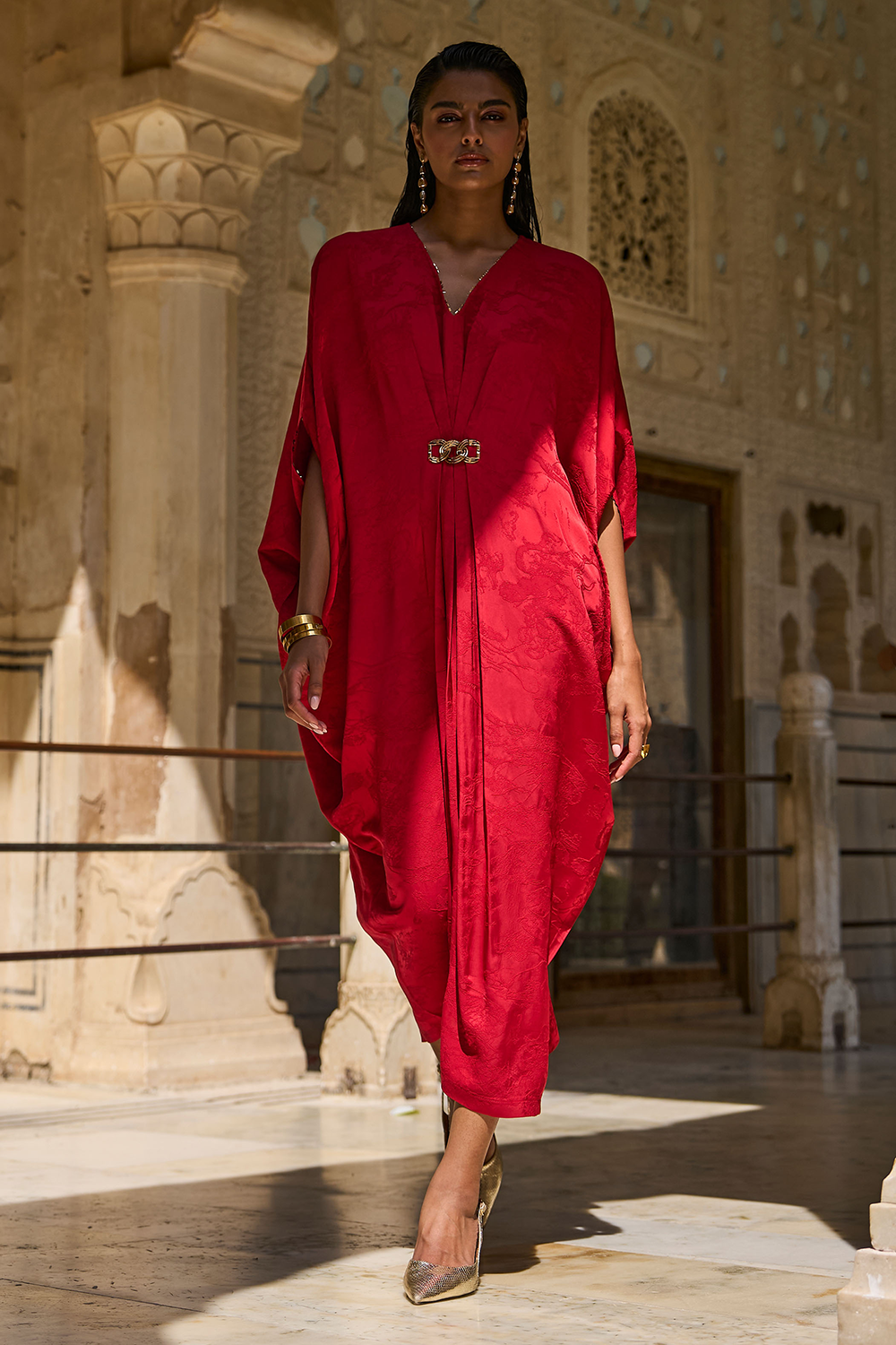 Red Draped Kaftan