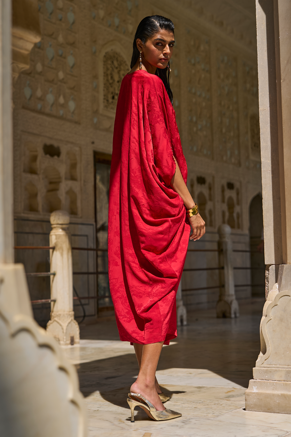 Red Draped Kaftan