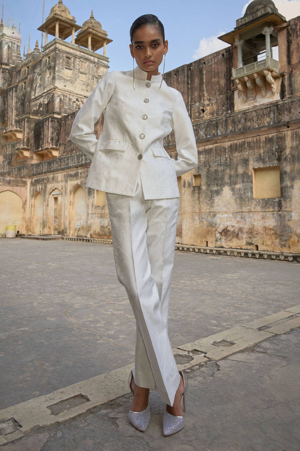 Ivory Jacquard Jacket and Pant