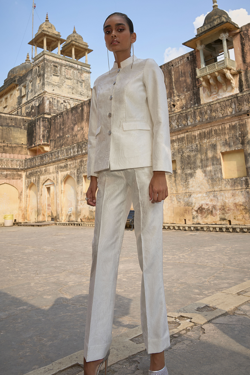 Ivory Jacquard Jacket and Pant