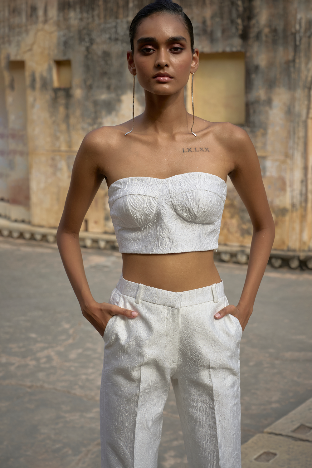 Ivory Jacquard Bralette and Pant