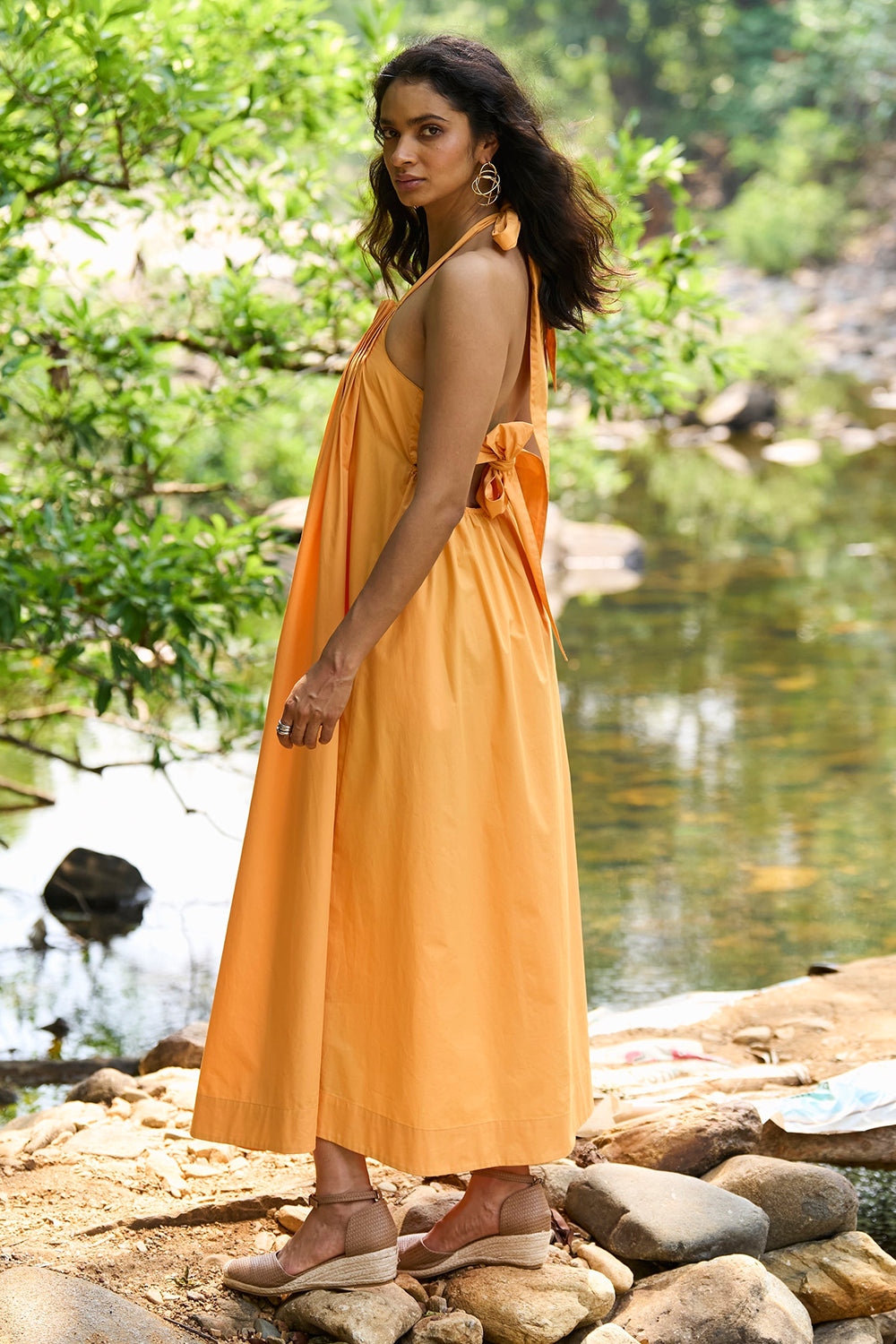 Yellow Poplin Midi Dress