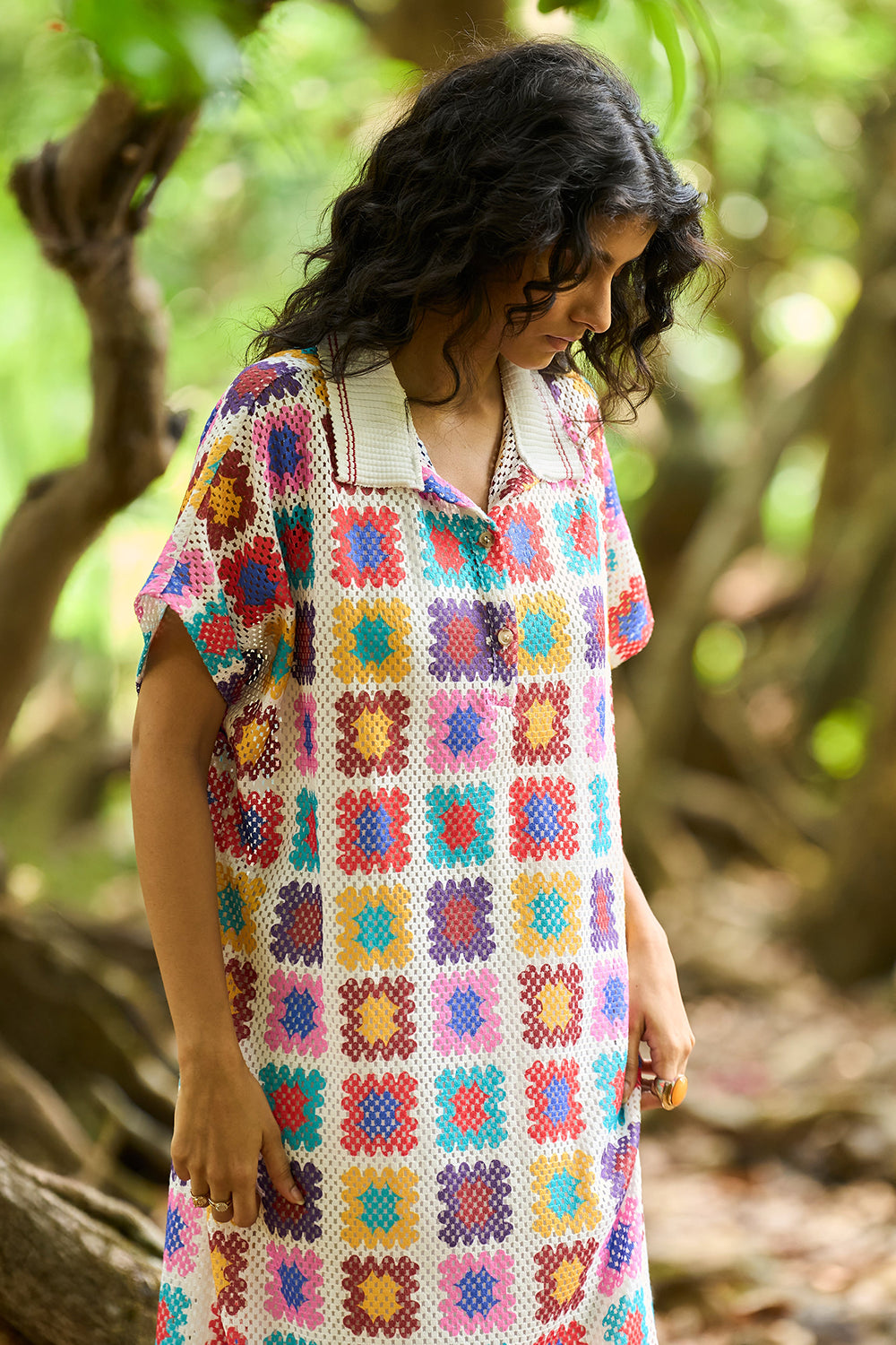 Crochet Print Midi Dress