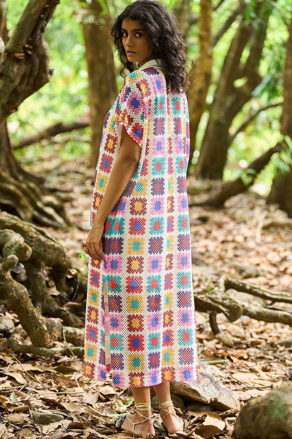 Crochet Print Midi Dress