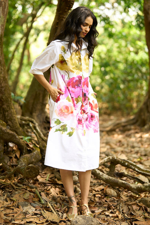 Watercolour Floral Shirt Dress
