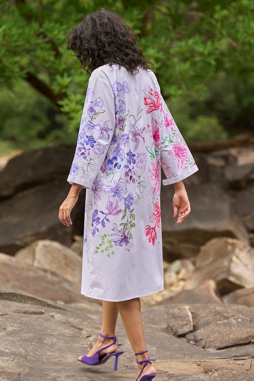 Asymmetric Floral Print Shirt Dress