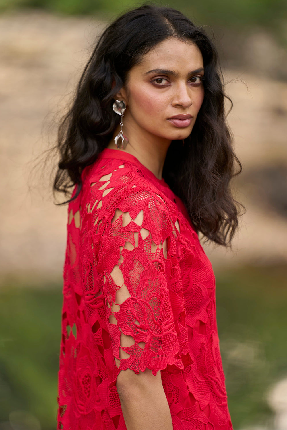 Red Lace Midi Dress