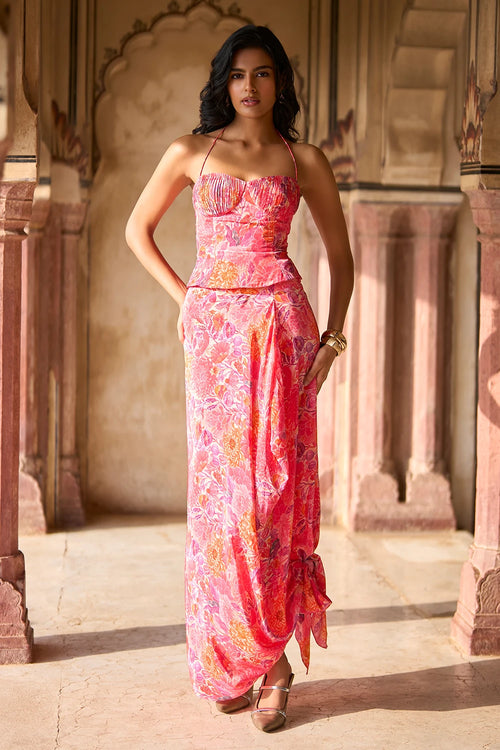 Floral Printed Pleated Corset