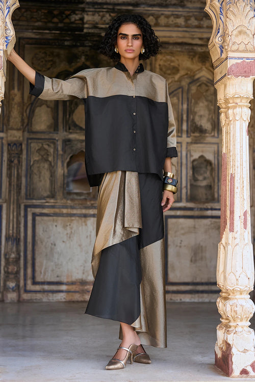Benares Tissue Colour Blocked Shirt