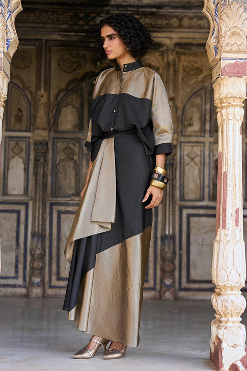 Benares Tissue Colour Blocked Shirt