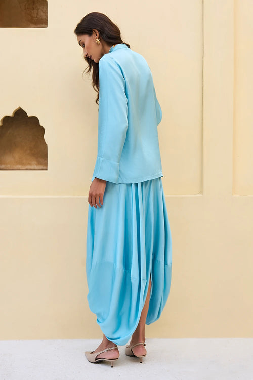 Textured Satin Shirt and Drape Cowl Pant