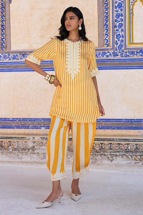 Embroidered Striped Longline Top