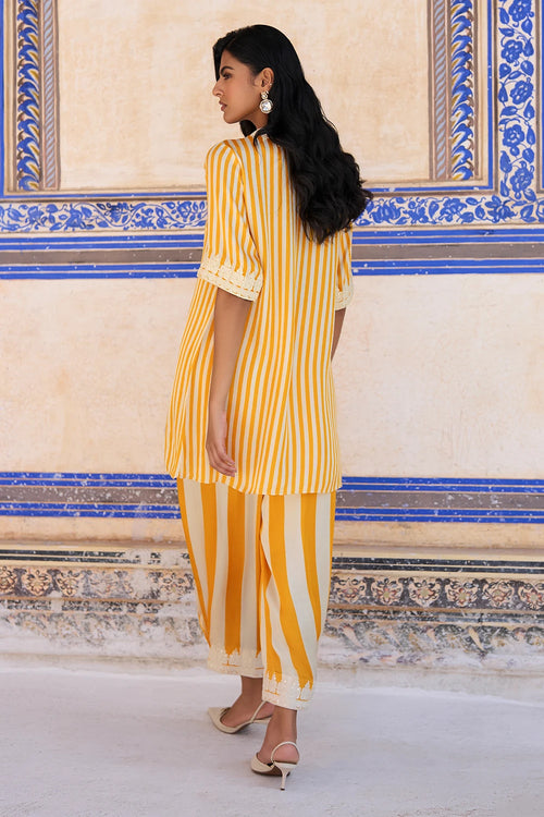 Embroidered Striped Longline Top
