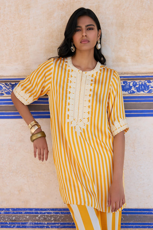 Embroidered Striped Longline Top