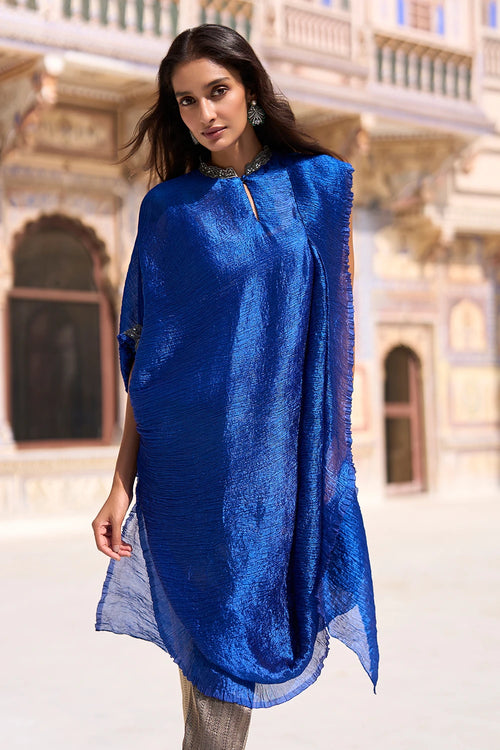 Crushed Tisue Single Sleeve Embroidered Top and Benares Brocade Pant