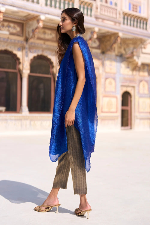 Crushed Tisue Single Sleeve Embroidered Top and Benares Brocade Pant
