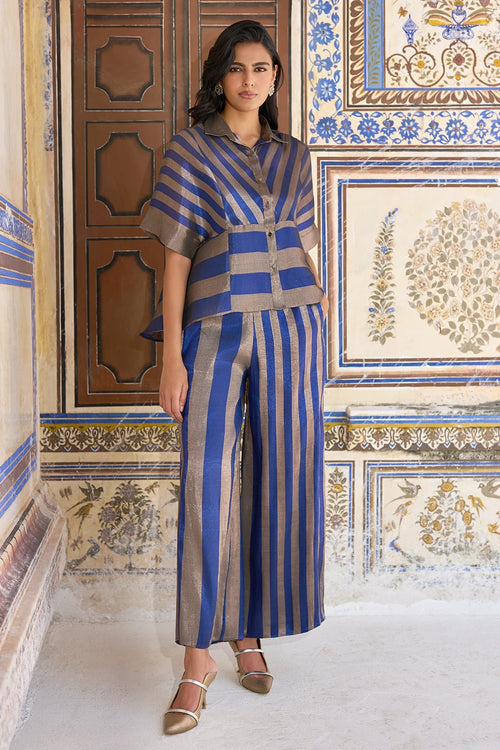 Benares Tissue Striped Peplum Shirt