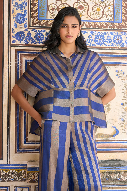 Benares Tissue Striped Peplum Shirt